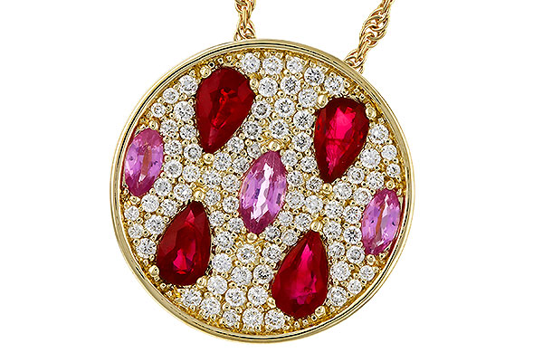 B275-08650: NECK 1.42 TW PRECIOUS (RUBY & PINK SAPP) 1.82 TGW