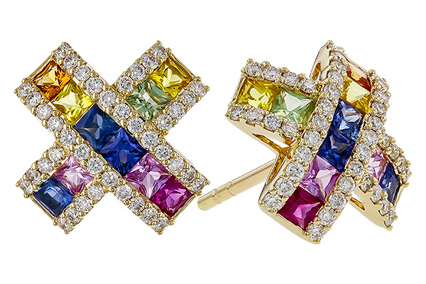 C275-03214: EARRINGS 1.00 MULTI-COLOR SAPPH 1.38 TGW