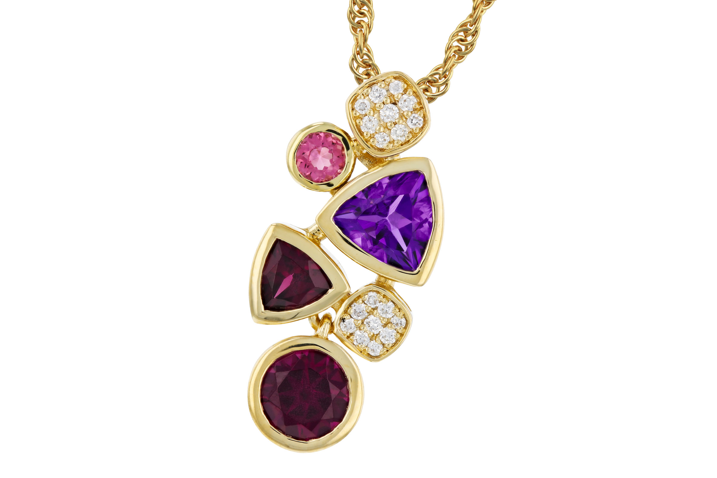 F275-93250: NECKLACE 1.34 SEMI-PREC (AM,RHO,PT) 1.40 TGW