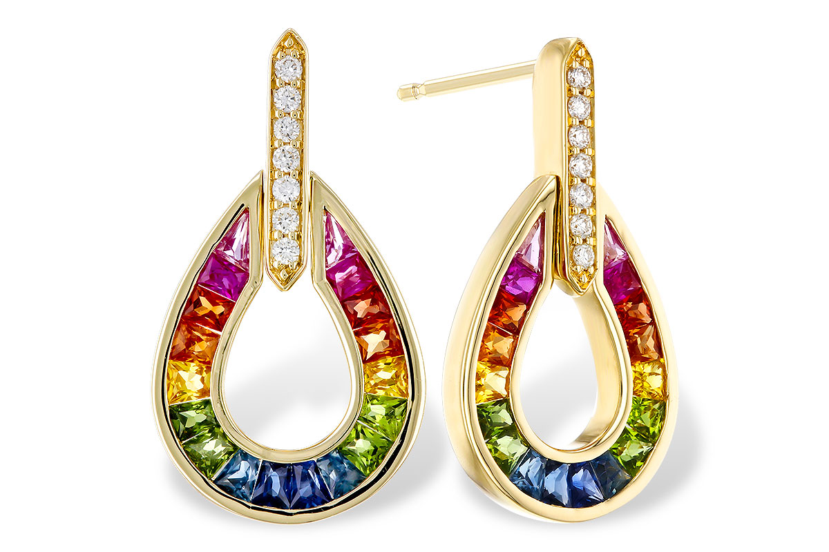 K275-03213: EARRINGS 1.18 MULTI-COLOR SAPP 1.25 TGW