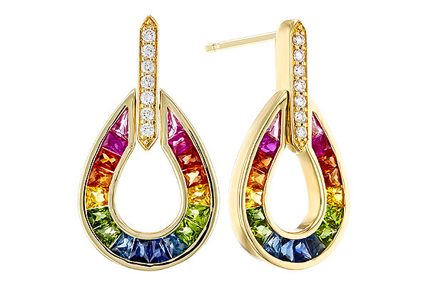 K275-03213: EARRINGS 1.18 MULTI-COLOR SAPP 1.25 TGW